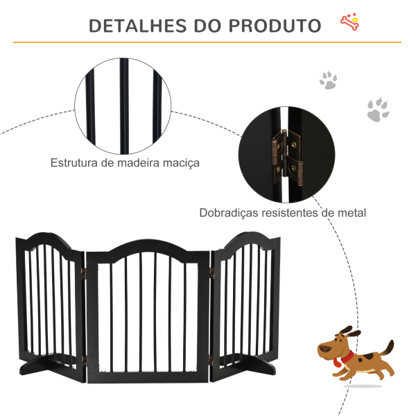 PawHut Barreira de Segurança Dobrável para Cães Pequenos com 3 Painéis e 2 Suportes 154,5x29,5x61 cm Preto - Image 6