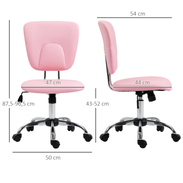 Vinsetto Cadeira de Escritório Giratória de Couro PU com Altura Ajustável e Função Basculante 50x54x87,5-96,5 cm Rosa - Image 3