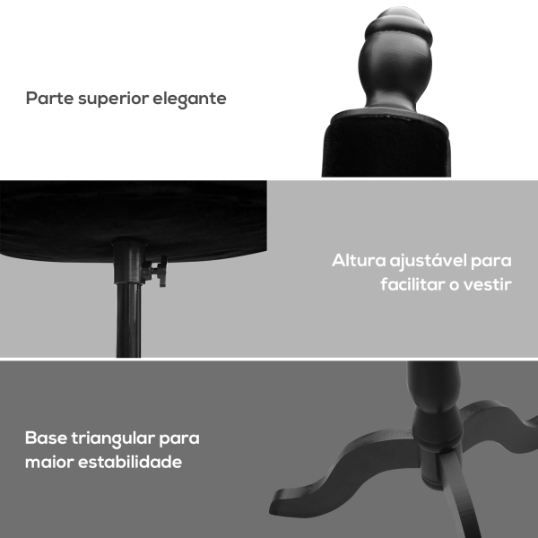 HOMCOM Manequim de Costura Feminino Manequim de Costura Ajustável a 130-168 cm com Tripé de Madeira Preto - Image 5
