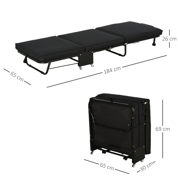 HOMCOM Cama Dobrável 184x65 cm Cama Dobrável Ajustável em 5 Níveis Rodas Universáis e Estrutura de Metal Carga 120 kg Preto - Image 3