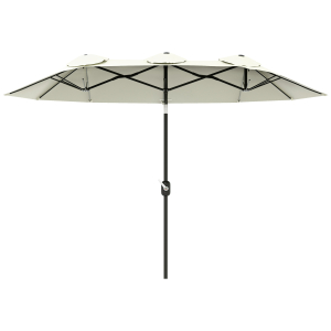 Outsunny Chapéu de Sol Duplo Chapéu de Sol de Jardim com Inclinação de 45° Manivela Estrutura de Aço 285x147x227cm Bege