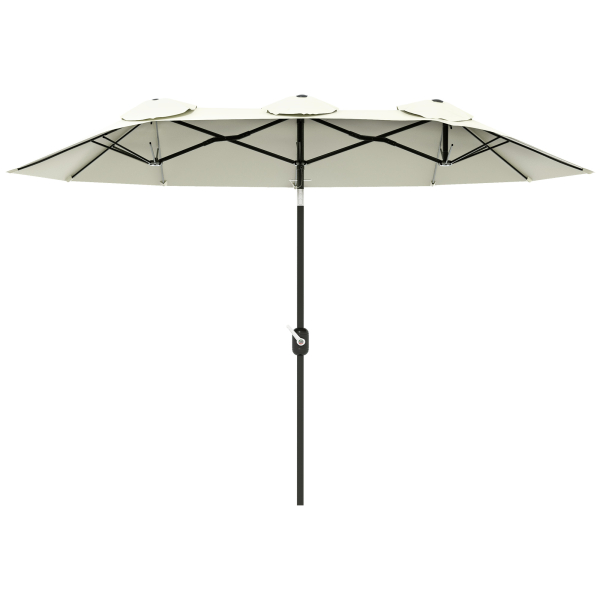 Outsunny Chapéu de Sol Duplo Chapéu de Sol de Jardim com Inclinação de 45° Manivela Estrutura de Aço 285x147x227cm Bege