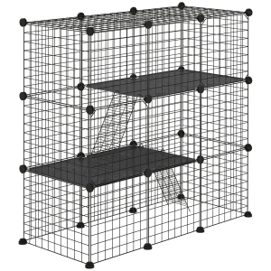 PawHut Recinto para Animais Pequenos com 31 Painéis Recinto para Animais de Estimação Personalizável com Rampas e Portas 105x45
