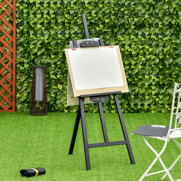 HOMCOM Cavalete para Pintura de Madeira Inclinável 90° com Suporte Tripé e Pincel 51,5x71,5x134,5cm Preto - Image 9