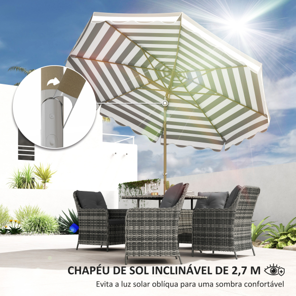 Outsunny Chapéu de Sol de Jardim com Ângulo Ajustável Inclinável e Manivela Proteção UV 50 + Ø268x237 cm  Cinza e Branco - Image 4