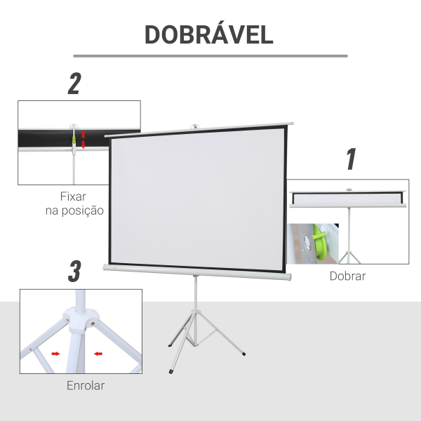HOMCOM Tela de Projeção Dobrável 84 Polegadas Formato 4:3 com Altura Ajustável para Cinema em Casa Apresentações 180x203 cm Branco - Image 4