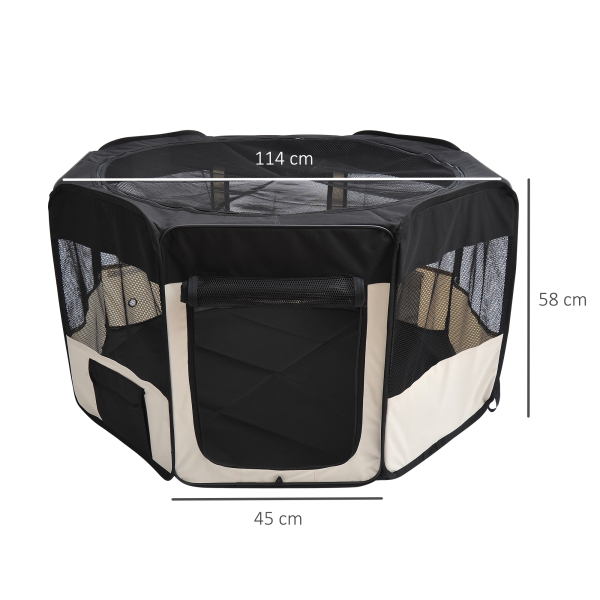 PawHut Parque para Animais de Estimação Dobrável com 2 Portas e Almofada Tecido Oxford Ø114x58 cm Preto e Creme - Image 3