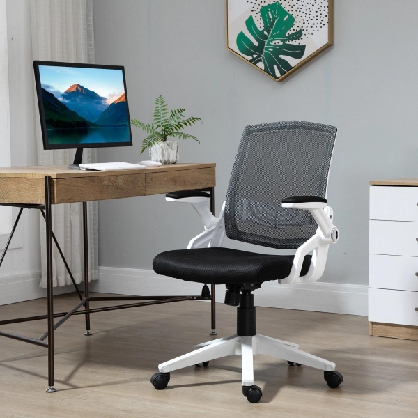 Vinsetto Cadeira de Escritório Ergonômica Basculante com Altura Ajustável Apoio para o Braço Dobrável Suporte Lombar e Malha Transpirável 61x61x94-104cm Preto - Image 2