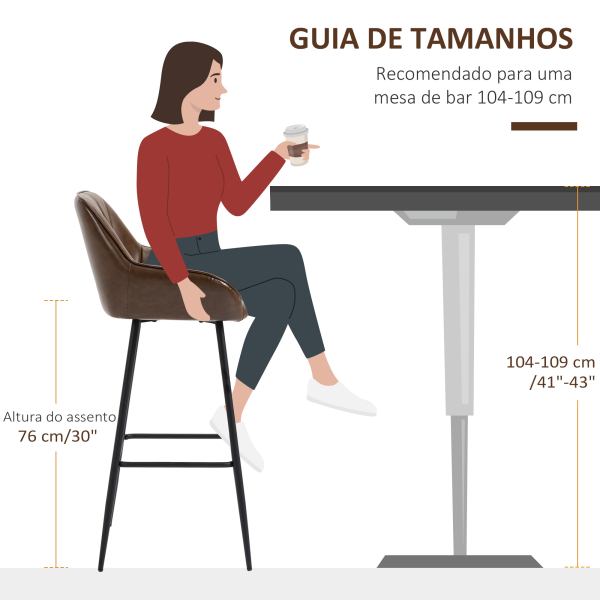 HOMCOM Conjunto de 2 Bancos Altos Estofados em PU com Encosto Alto Pés de Aço e Apoio para os Pés 50x47,5x102,5cm Marrom - Image 7