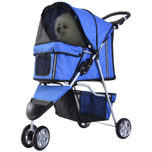 PawHut Carrinho para Animais de Estimação Dobrável Carrinho para Cães e Gatos com Rodas Giratórias Cesto e Suporte para Copos 75x45x97cm Azul