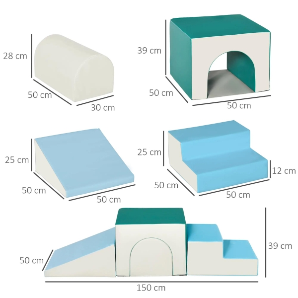 HOMCOM Conjunto de 4 Blocos de Espuma para Crianças de 1-3 Anos Figuras de Construção Brinquedo de Aprendizagem Infantil Estofado em PU 150x50x39cm Multicor - Image 3