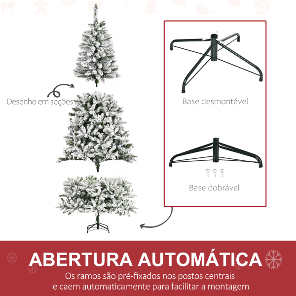 HOMCOM Árvore de Natal Artificial 225 cm com Neve Ignífugo com 1300 Ramos Folhas de PVC Base Dobrável Verde - Image 7