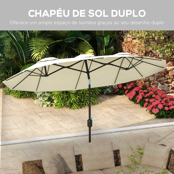Outsunny Chapéu de Sol Duplo Chapéu de Sol de Jardim com Inclinação de 45° Manivela Estrutura de Aço 285x147x227cm Bege - Image 5