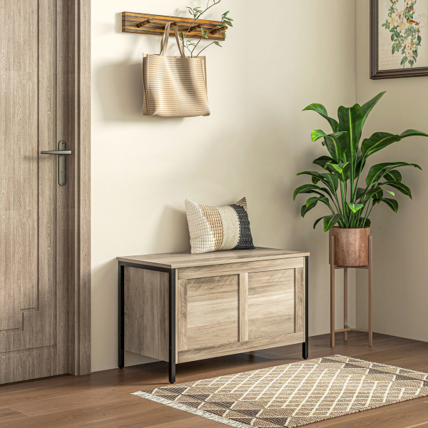 HOMCOM Baú de Armazenamento 95L Baú de Arrumação com Tampa Banco de Armazenamento com Dobradiça de Segurança 80x40x49 cm Cinza Claro - Image 2