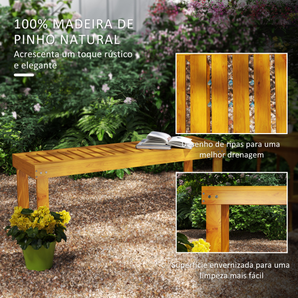 Outsunny Banco de Jardim de 2 Lugares Banco de Madeira com Assento em Ripas Banco para Pátio Exterior Varanda 120x34x43 cm Teca - Image 5