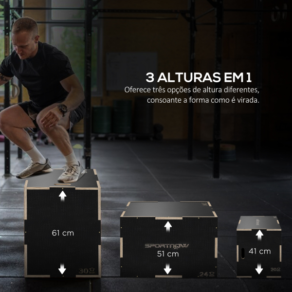 SPORTNOW Caixa Pliométrica com 3 Alturas Diferentes para Treino de Força em Casa Ginásio CrossFit Carga 120 kg 61x51x41 cm Preto - Image 4