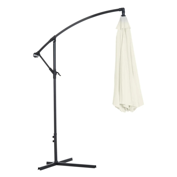 Outsunny Chapéu de Sol de Jardim Ø300x260cm Chapéu de Sol Excêntrico Inclinável com Manivela Base Cruzada e Suporte de Metal 8 Hastes para Terraço Exterior Balcão Creme - Image 9