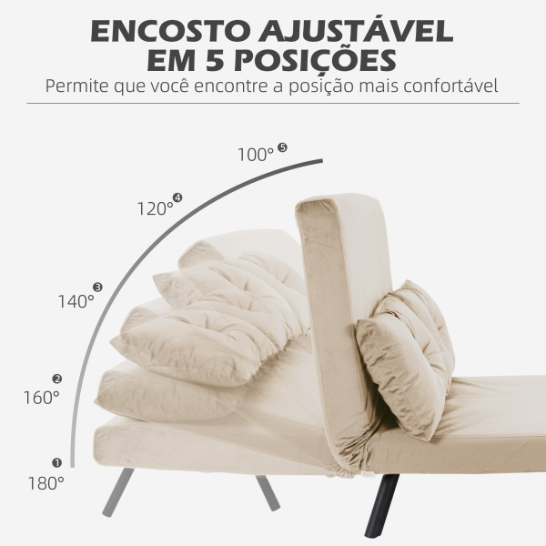 HOMCOM Sofá Cama Sofá Convertível em Cama de 2 Lugares Dobrável com Encosto Ajustável em 5 Níveis e 2 Almofadas 102x73x81 cm Bege - Image 5
