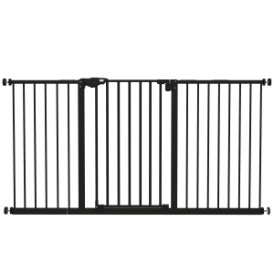 PawHut Barreira de Segurança Extensível para Portas e Escadas com Fechamento Automático e Sistema de Duplo Bloqueio 74-147,5x76,2 cm Preto