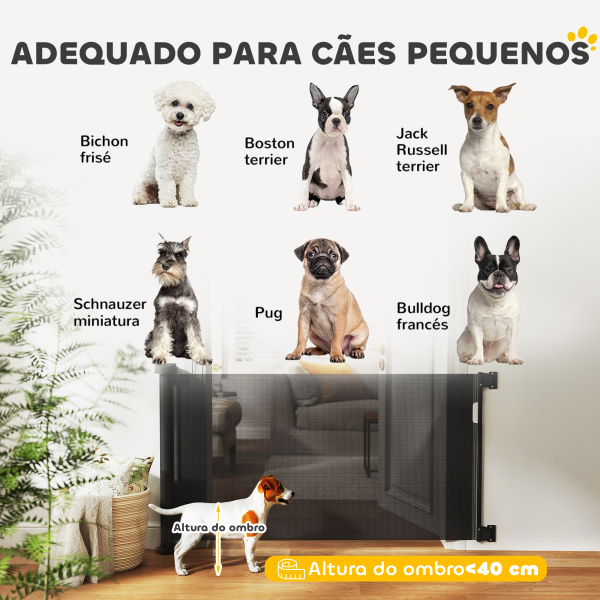 PawHut Barreira de Segurança para Cães Retrátil 0-136 cm  para Cães Pequenos com Botão de Fecho Preto - Image 8