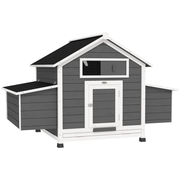 PawHut Galinheiro para Exterior 150x100x96,5 cm Galinheiro de Madeira com 2 Ninhos Bandeja Amovível Cinza e Branco