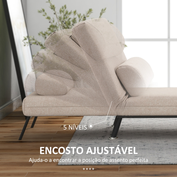 HOMCOM Sofá Cama Individual Dobrável Estofado em Linho com Encosto Ajustável em 5 Níveis e Almofada Acolchoada 75x70x75 cm Bege - Image 5