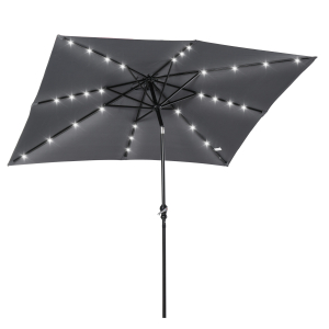 Outsunny Chapéu de Sol com Luzes LED 268x205x248 cm Chapéu de Sol de Jardim Inclinável até 45° e Abertura a Manivela Cinza Escuro