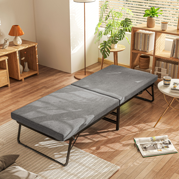HOMCOM Cama Dobrável 70x180 cm com Colchão de Espuma Cama Dobrável com Encosto Ajustável em 5 Posições e Rodas Cinza - Image 2
