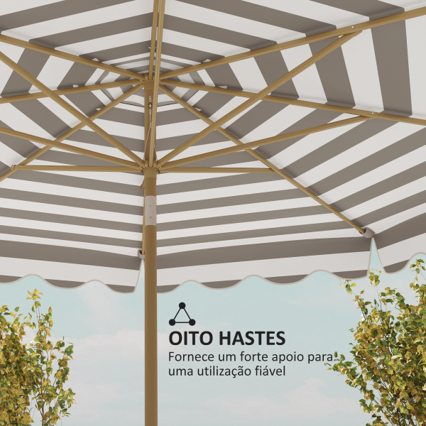Outsunny Chapéu de Sol de Jardim com Ângulo Ajustável Inclinável e Manivela Proteção UV 50 + Ø268x237 cm  Cinza e Branco - Image 8