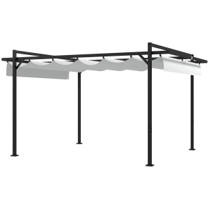 Outsunny Pérgola 3x4 Pérgola de Jardim com Teto Retrátil de Poliéster e 12 Orifícios de Drenagem Branco