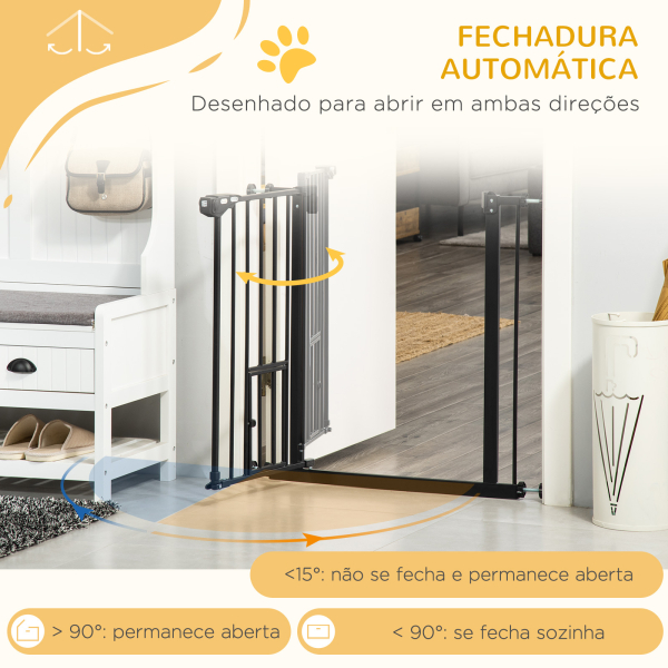 PawHut Barreira de Segurança para Animais de Estimação 74-80cm com Porta com Fechamento Automático e Sistema de Duplo Bloqueio Altura 76,2cm Preto - Image 5