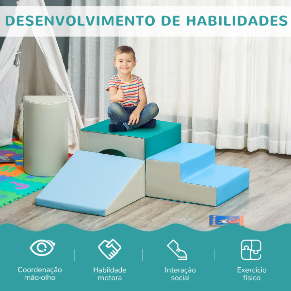 HOMCOM Conjunto de 4 Blocos de Espuma para Crianças de 1-3 Anos Figuras de Construção Brinquedo de Aprendizagem Infantil Estofado em PU 150x50x39cm Multicor - Image 6