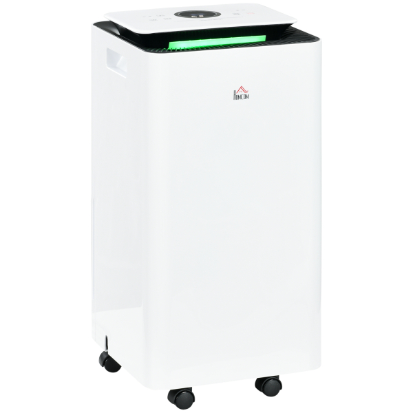 HOMCOM Desumidificador Elétrico 10L/dia Depósito 2,5L Silencioso com 5 Modos 2 Velocidades Ecrã LED e Temporizador 25x25x50,5 cm Branco