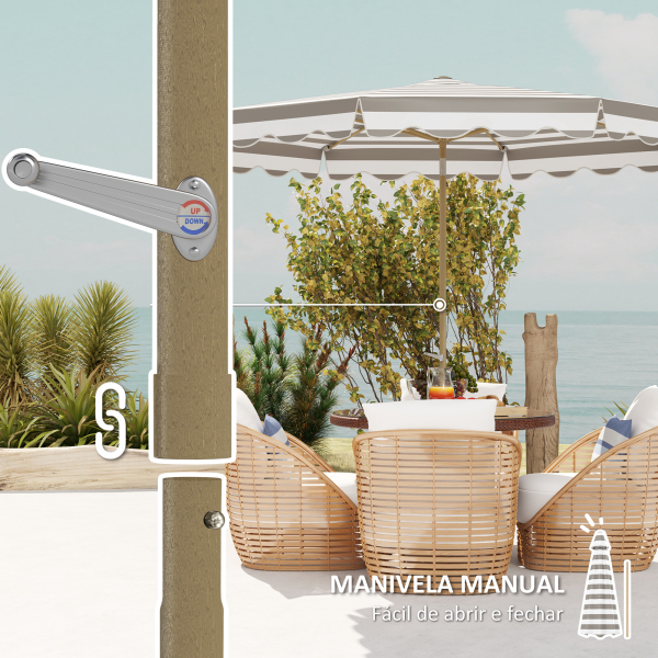 Outsunny Chapéu de Sol de Jardim com Ângulo Ajustável Inclinável e Manivela Proteção UV 50 + Ø268x237 cm  Cinza e Branco - Image 7