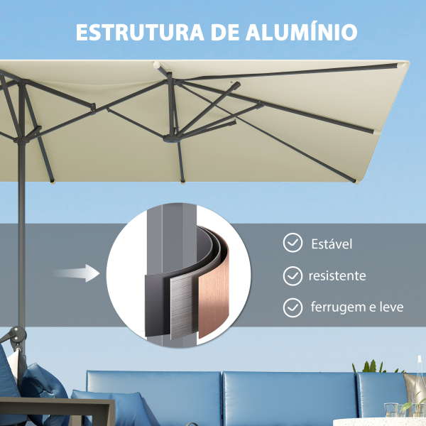 Outsunny Chapéu de Sol Duplo 4,5x2,6 m Chapéu de Sol de Jardim com Manivela Mastro de Alumínio Impermeável e Proteção UV50+ Creme - Image 6