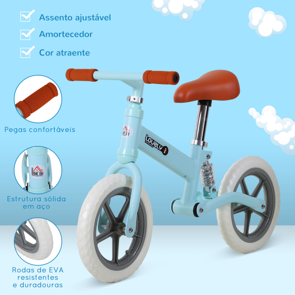 HOMCOM Bicicleta sem Pedais para Crianças entre 2-5 Anos com Assento Ajustável Rodas Antiderrapantes 85x36x54cm Azul - Image 5