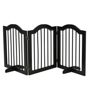 PawHut Barreira de Segurança Dobrável para Cães Pequenos com 3 Painéis e 2 Suportes 154,5x29,5x61 cm Preto