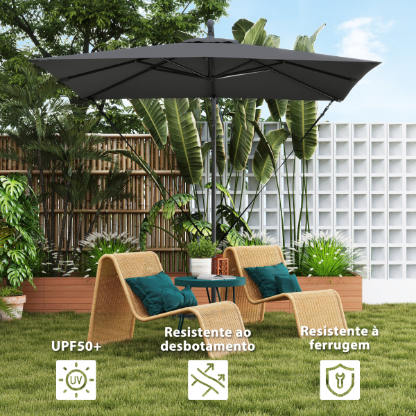Outsunny Chapéu de Sol Excêntrico 247x247 cm com Base Cruzada Capa Ajustável Manivela Capa Protectora e Corda de Vento Cinza Escuro - Image 5