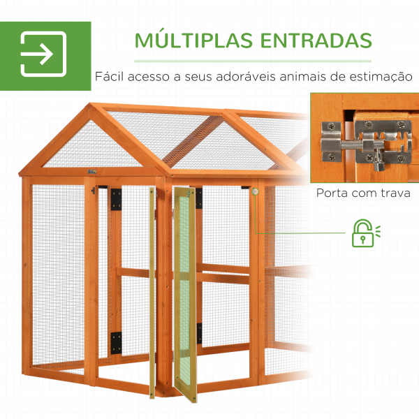 PawHut Galinheiro para Exterior 140x88,5x106 cm para 1-3 Galinhas com Estrutura de Madeira e 2 Portas com Fechadura  Madeira - Image 5