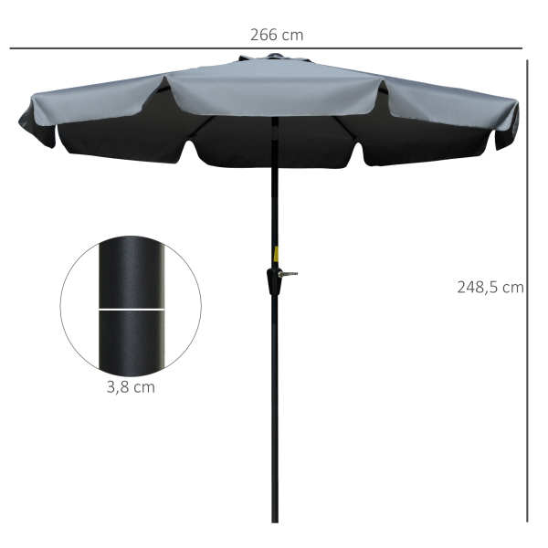 Outsunny Chapéu de Sol de Jardim Ø266x248,5 cm Proteção UV50+ Chapéu de Sol de Alumínio Inclinável com Teto de Ventilação Cinza Escuro - Image 3