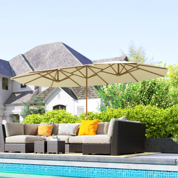 Outsunny Chapéu de Sol Duplo 4,55x2,65 m Chapéu de Sol de Exterior com Manivela Manual e Proteção Solar Chapéu de Sol Grande Creme - Image 8