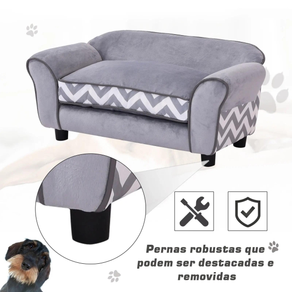 PawHut Sofá para animais de estimação com pernas  de madeira com almofada acolchoada aconchegante e capa lavável 73,5x41x33 cm Cinza - Image 5