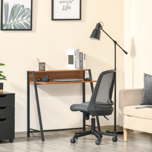 HOMCOM Secretária Mesa de Computador 84x45x85cm com Bancada de Madeira e Pés de Metal Estilo Moderno para Escritório Estúdio Dormitório Carga Máxima 20kg Nogueira e Preto - Image 2