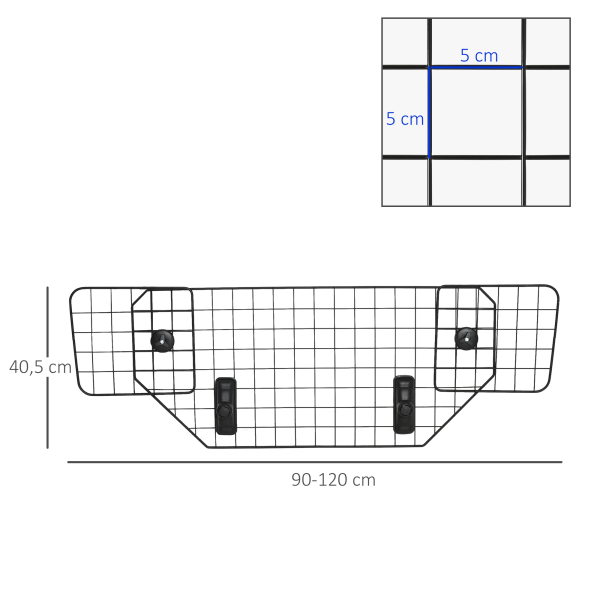 PawHut Grade de Segurança de Carro para Cães Universal Grade de Segurança para Cães com Largura Ajustável 90-120x40,5cm Preto - Image 3