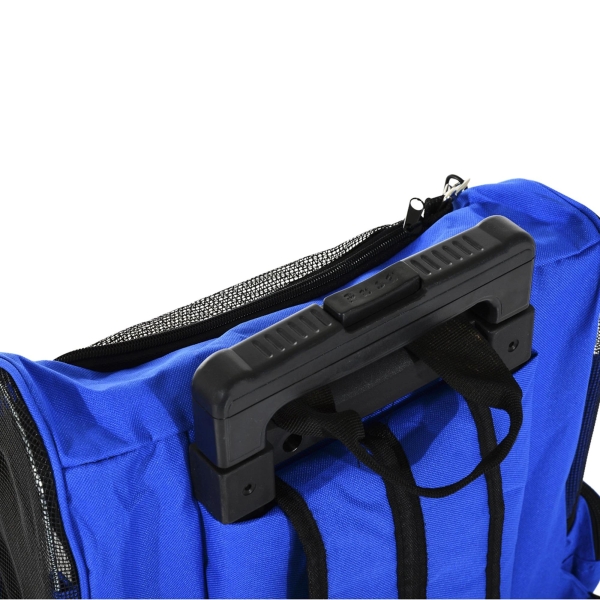 PawHut Transportadora 2 em 1 para Animais de Estimação Mochila ou Carrinho de Viagem para Cães e Gatos com 2 Rodas Alça Retrátil de Alumínio e Bolso de Armazenamento 42x25x55cm Azul - Image 8