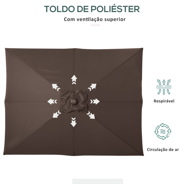 Outsunny Chapéu de Sol com Luzes LED 268x205x248 cm Chapéu de Sol de Jardim Inclinável até 45° e Abertura a Manivela Marrom - Image 8