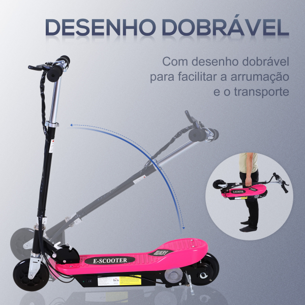 HOMCOM Trotinete Elétrica Dobrável para Crianças e Adolescentes acima de 7 Anos Velocidade de 10km/h Trotinete Elétrica com Guiador Ajustável e Freios Carga Máxima 50kg 78x37x89-95cm Rosa - Image 5