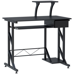 HOMCOM Mesa de Computador com 1 Gaveta Bandeja para Teclado e Suporte para CPU para Escritório Estúdio  90x50x95 cm Preto