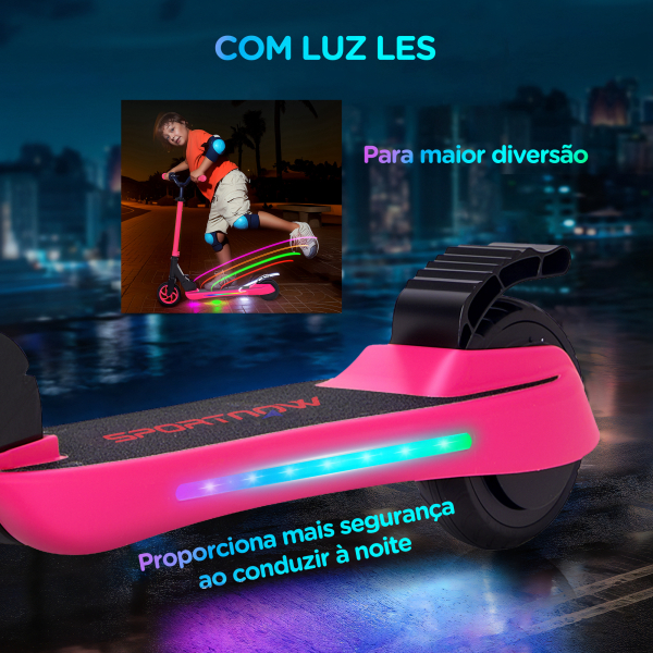 SPORTNOW Trotinete Elétrica Dobrável para Crianças 120 W Autonomia 6 km e Máximo 10 km/h com Travão Luzes LED 74x52x83-87 cm Rosa - Image 6