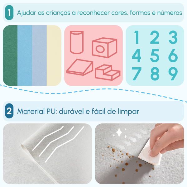 HOMCOM Conjunto de 4 Blocos de Espuma para Crianças de 1-3 Anos Figuras de Construção Brinquedo de Aprendizagem Infantil Estofado em PU 150x50x39cm Multicor - Image 5